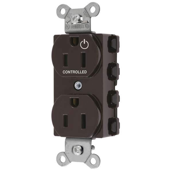 Hubbell Wiring Device-Kellems Straight Blade Devices, Receptacles, Duplex, SNAPConnect, Split Circuit, Half Controlled, 15A 125V, 2-Pole 3-Wire Grounding, Nylon, Brown SNAP5262C1